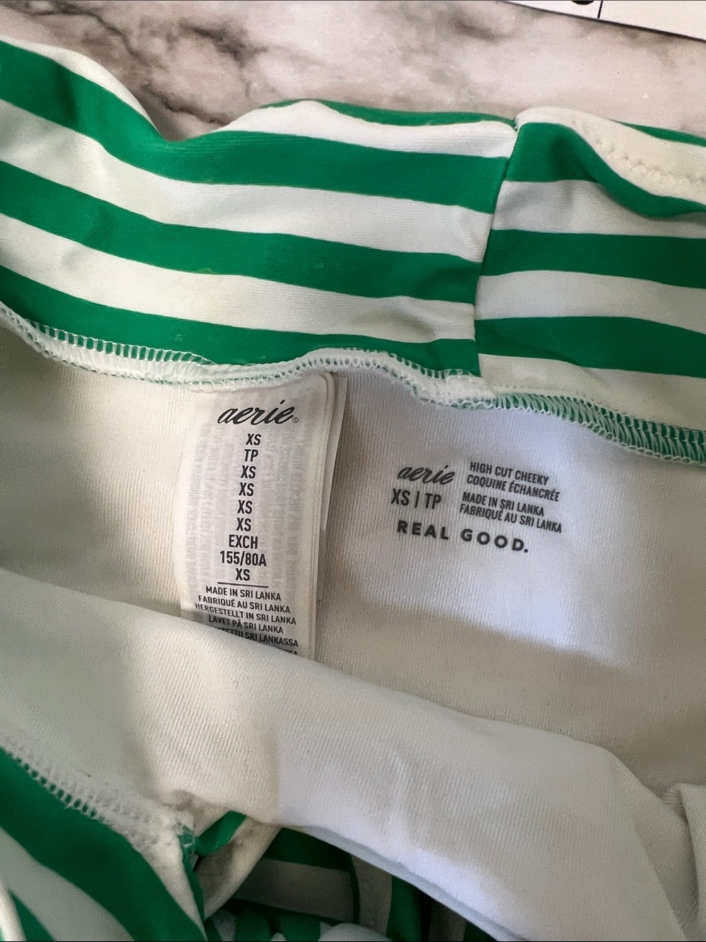 aerie Green and White Striped Bikini Bottoms with Front Knot - Picture 4 of 6